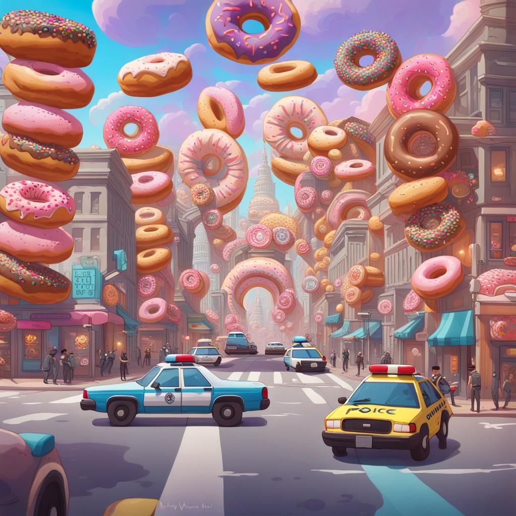 Police Cars Chase Through Donut Portals in Candy City
