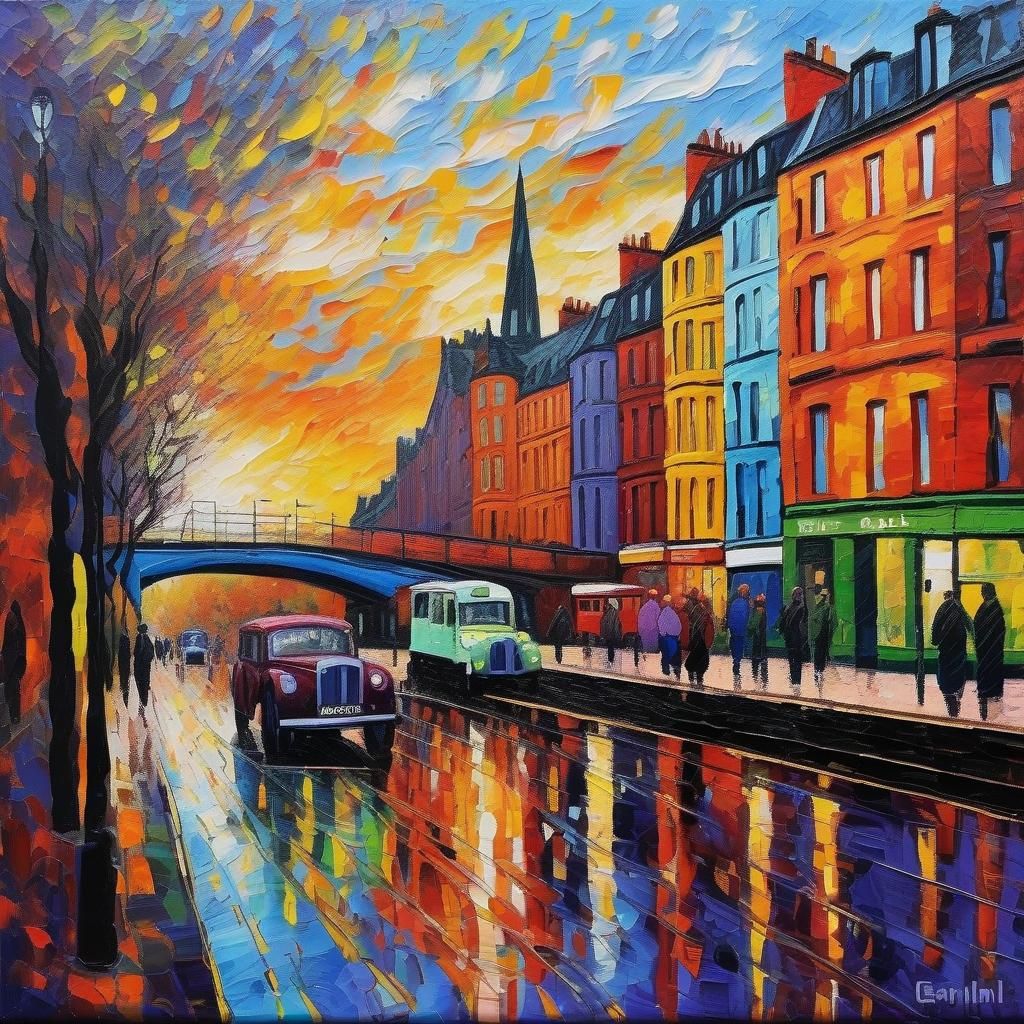 Glasgow, Scotland in Neo-Impressionist Style