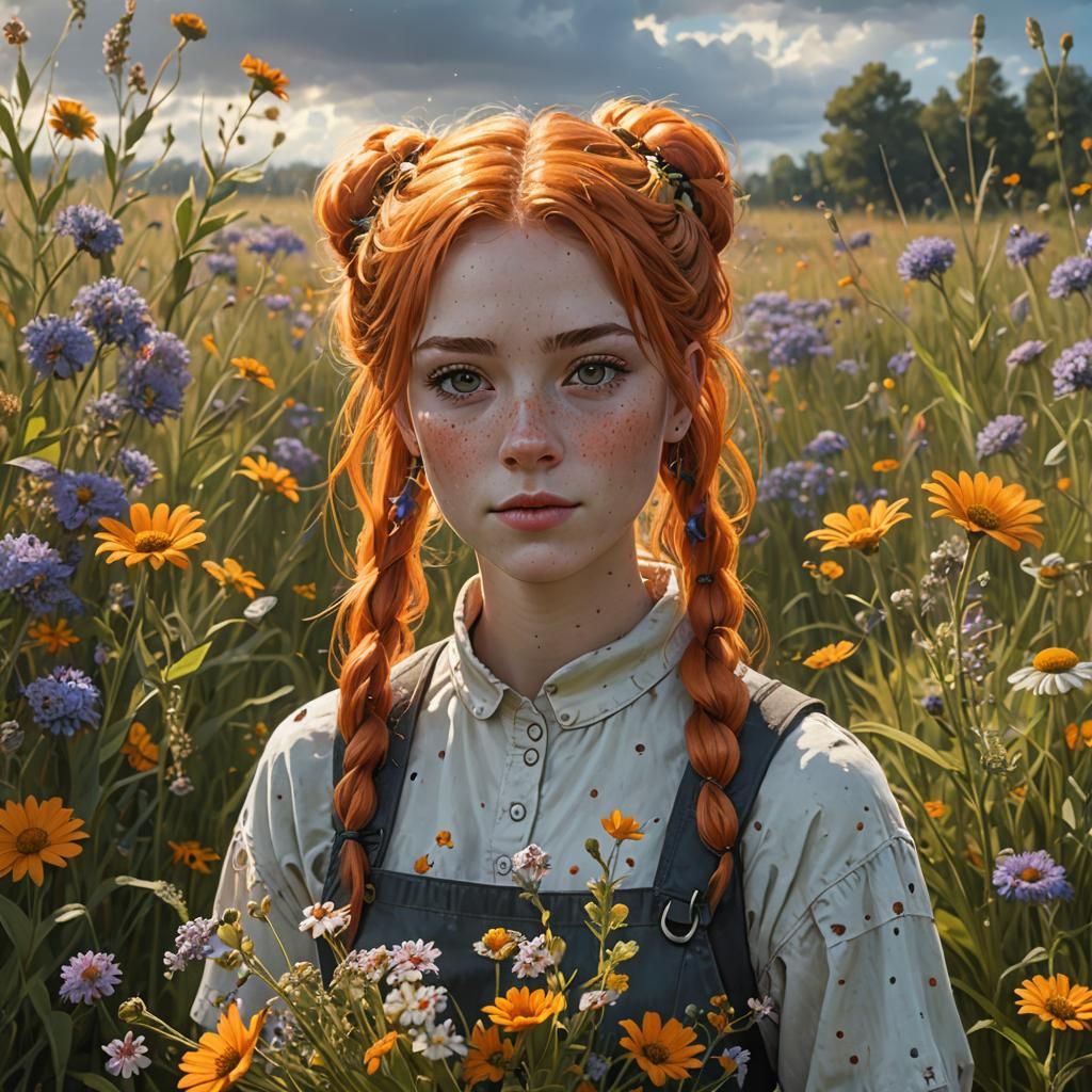 Girl with Wildflowers: Fantasy Oil Painting