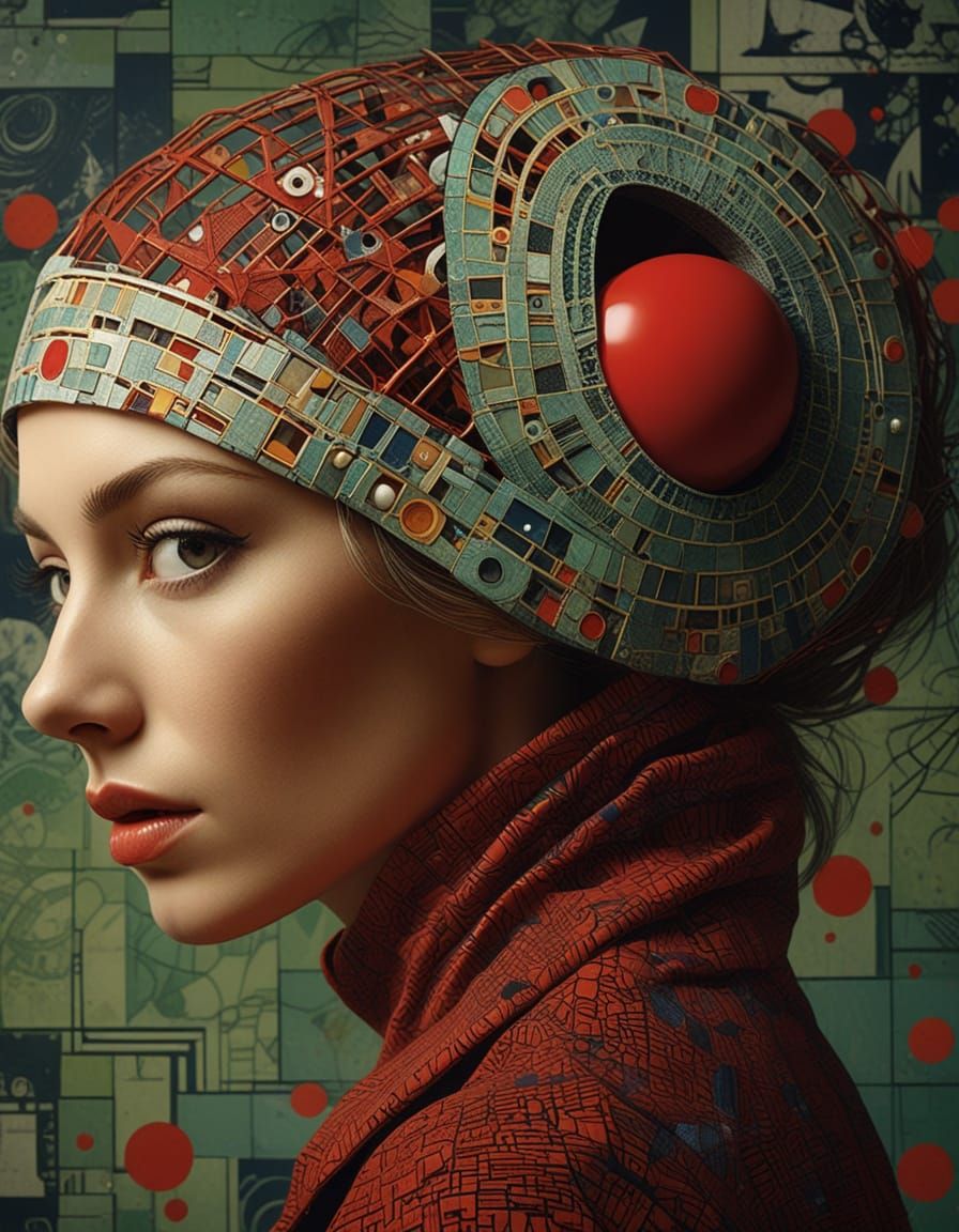 Woman Climbing Ladder in Retro Comic Graphic Style