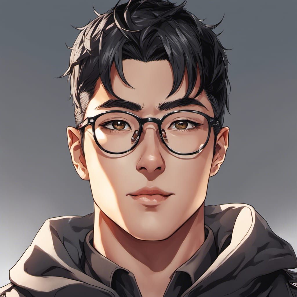 Anime Portrait of Handsome Man with Glasses