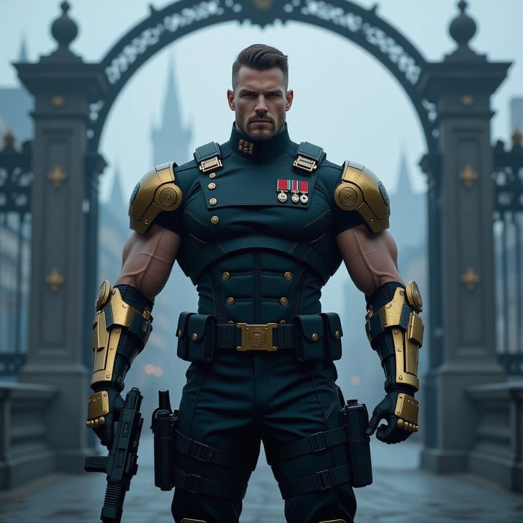 Tactical Cyborg Agent in Cyberpunk Noir Style