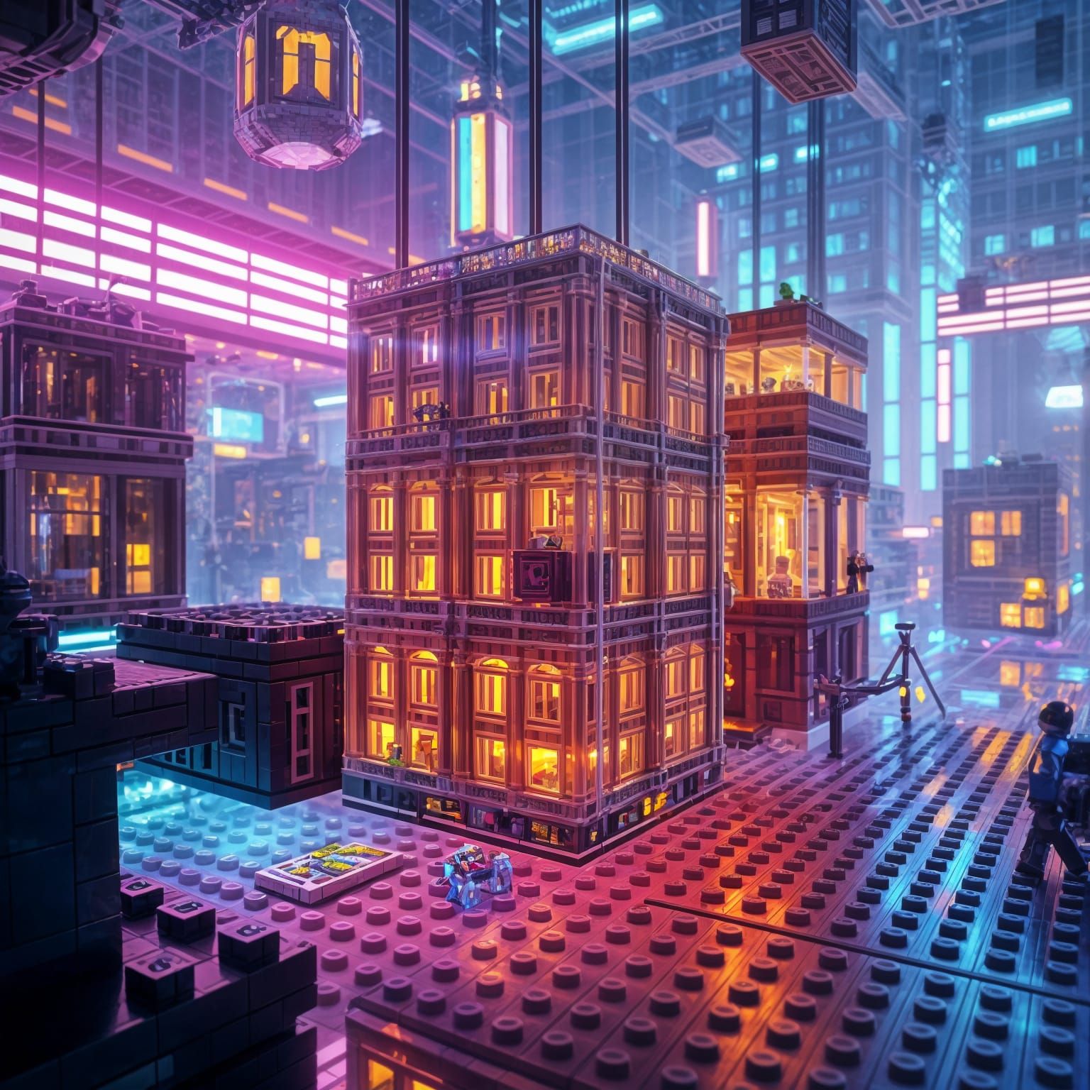 Holographic Lego Building Blocks in Futuristic Style