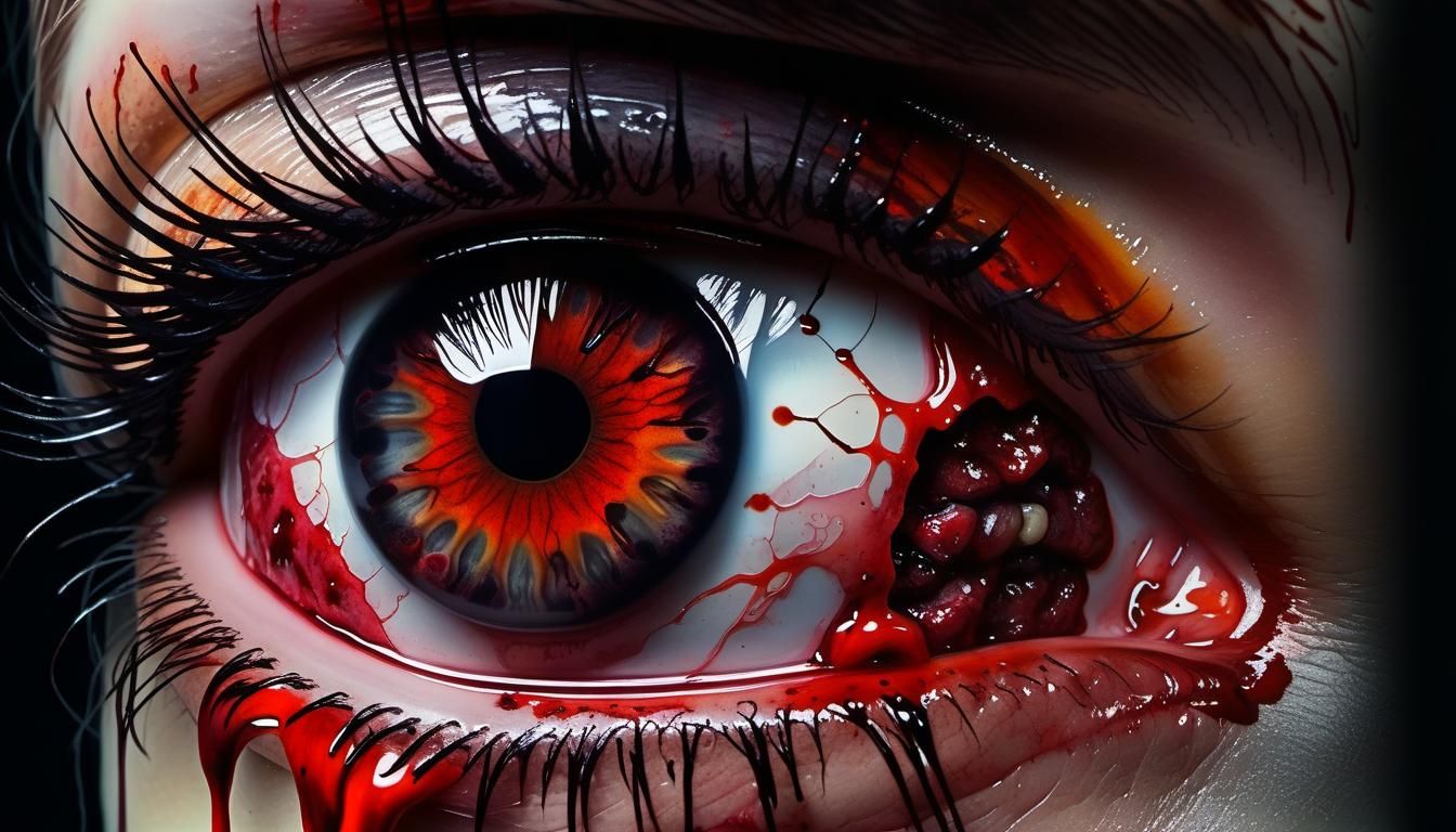 Bloody Gashed Zombie Eye Macro in Watercolor Style