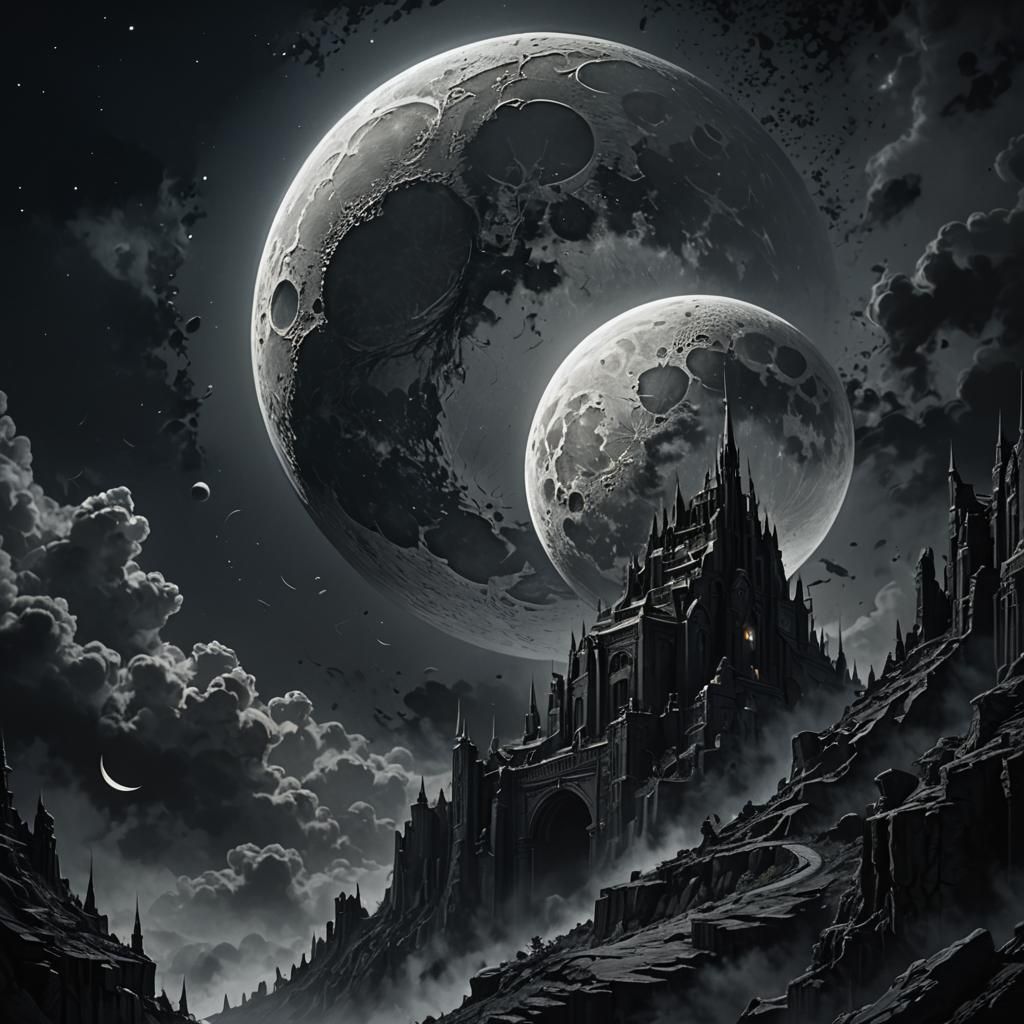 Eerie Lunar Eclipse in Dark Fantasy Illustration