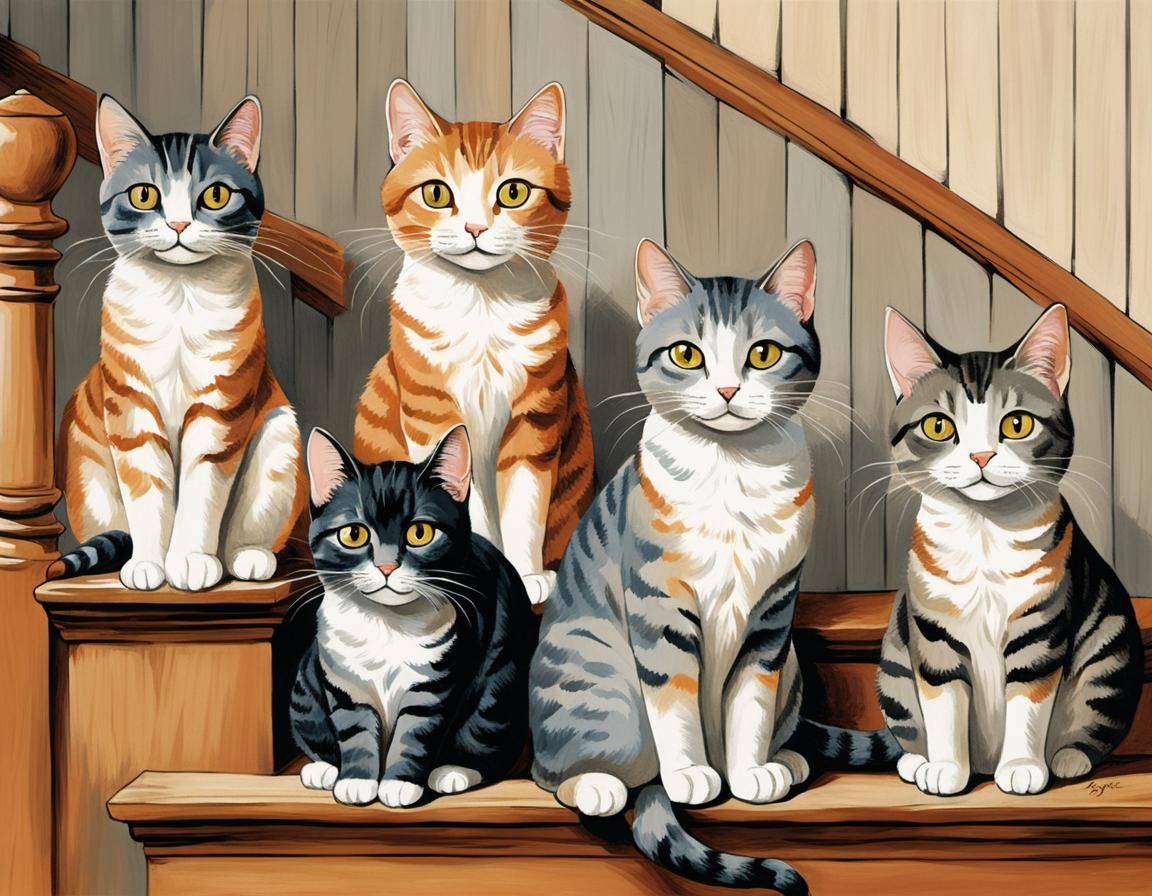 Cats on a Staircase, Beatrix Potter Style
