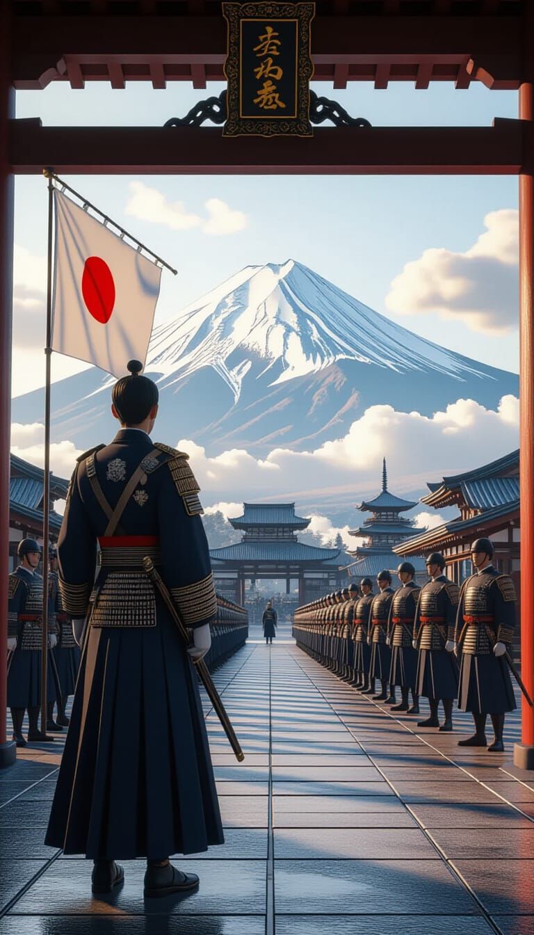 Japanese Officer in Government Hall, Anime Style