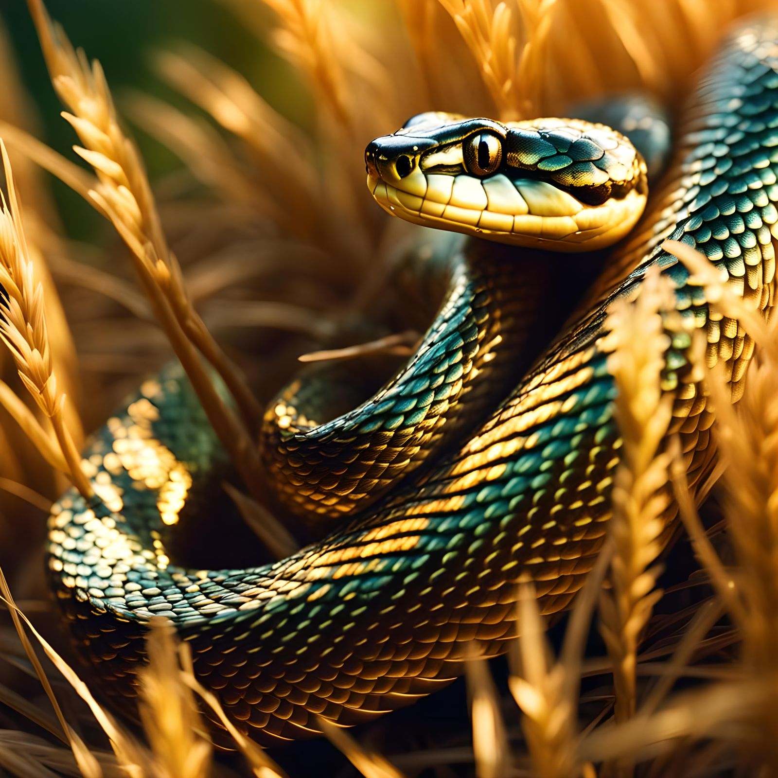 Golden Snake Scales Reflecting in Barley Field