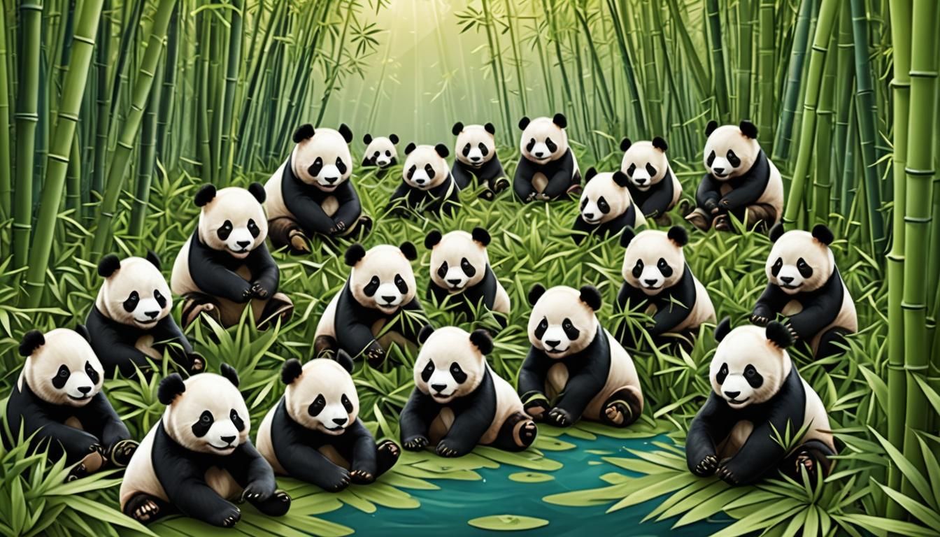 Baby Pandas Playing in Bamboo Forest