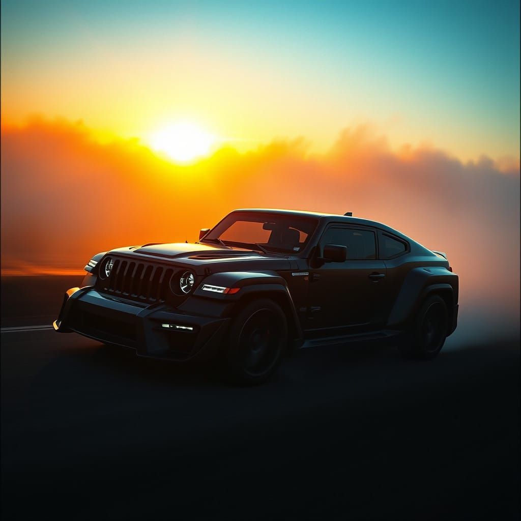 Sleek, Low-Slung Hypercar Coupé in Dramatic Sunset Scene