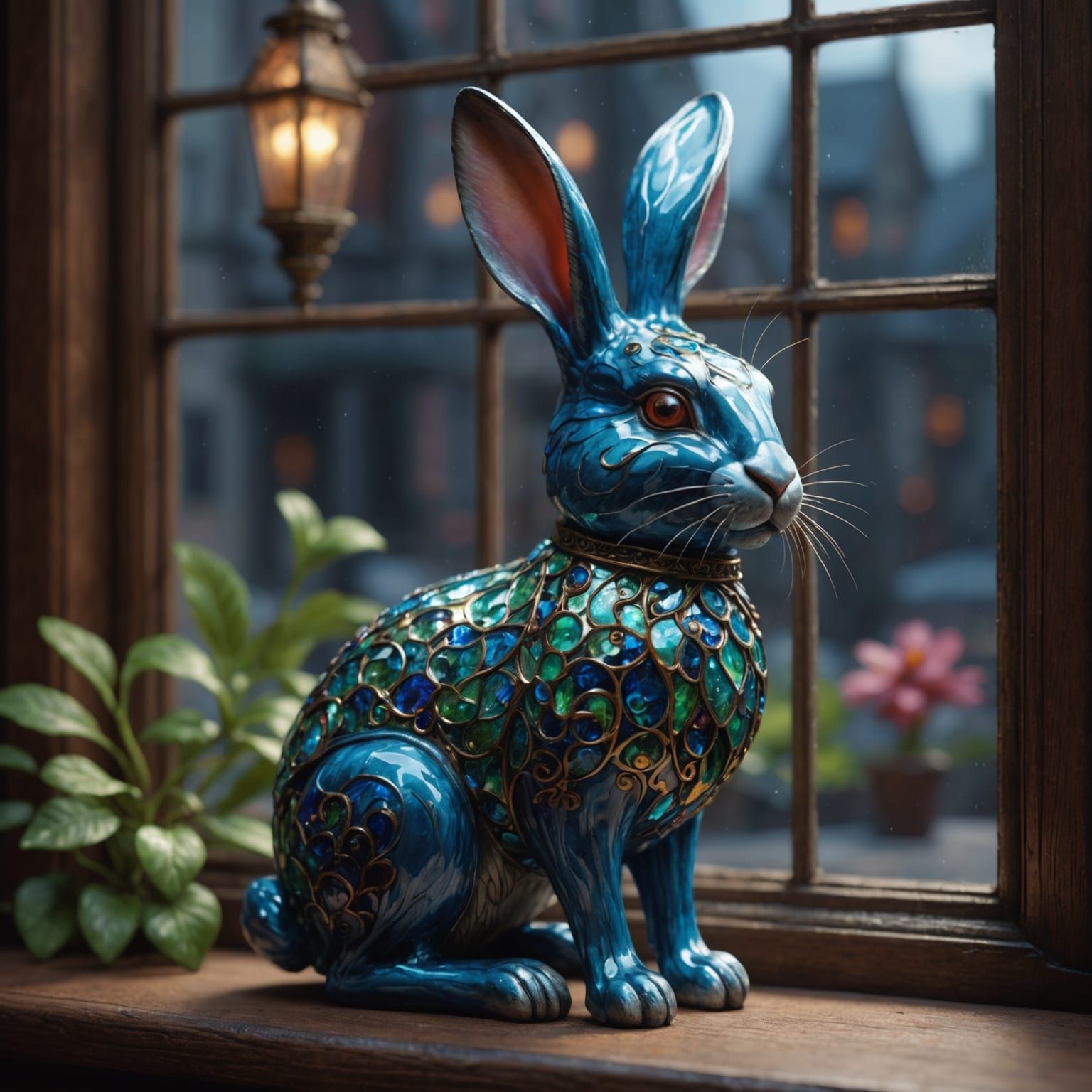 Enamel Rabbit Figurine in Glistening Light