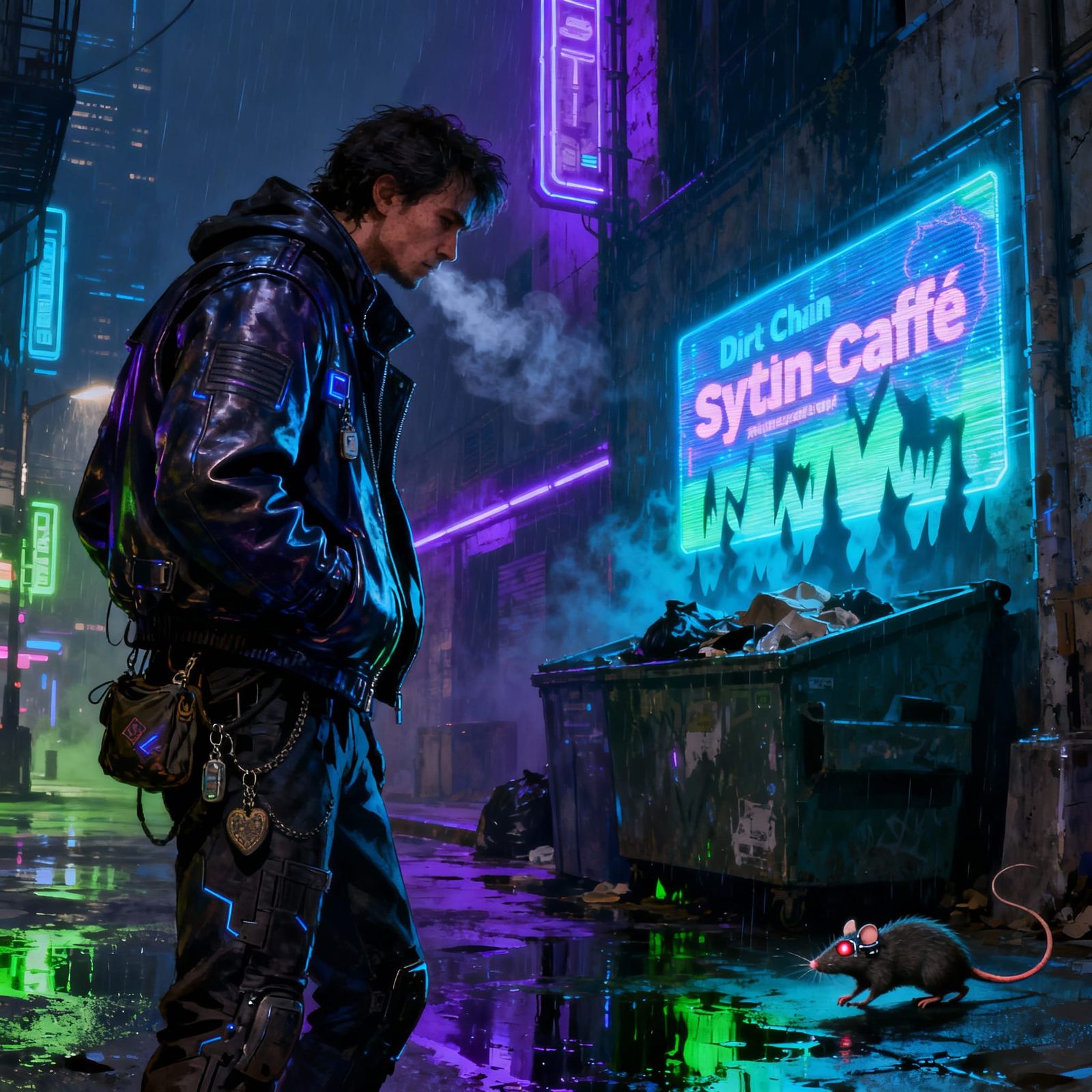 Lone Figure in Cyberpunk Neo Detroit Street Scene