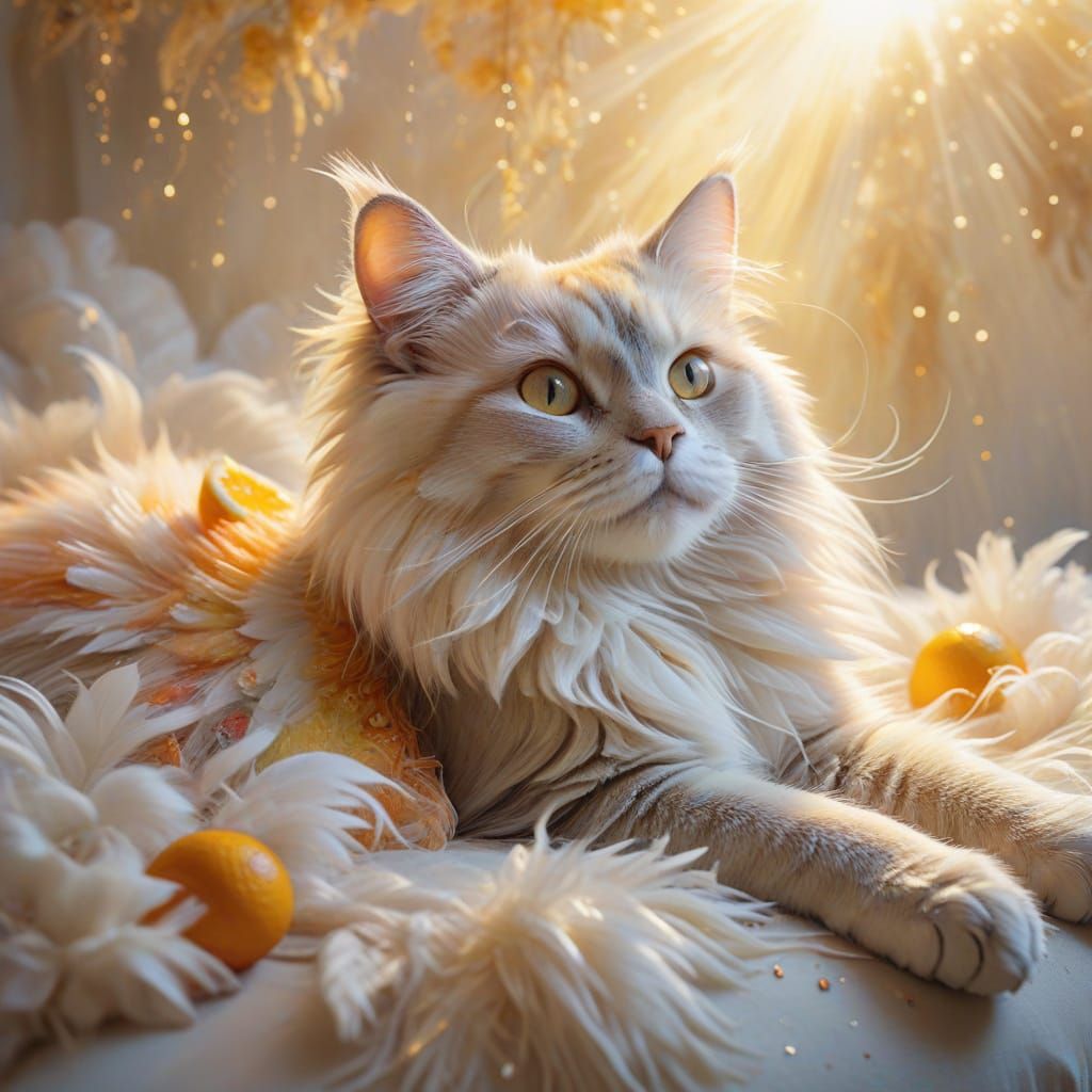 Whimsical Cat in Vibrant Pastel Hues