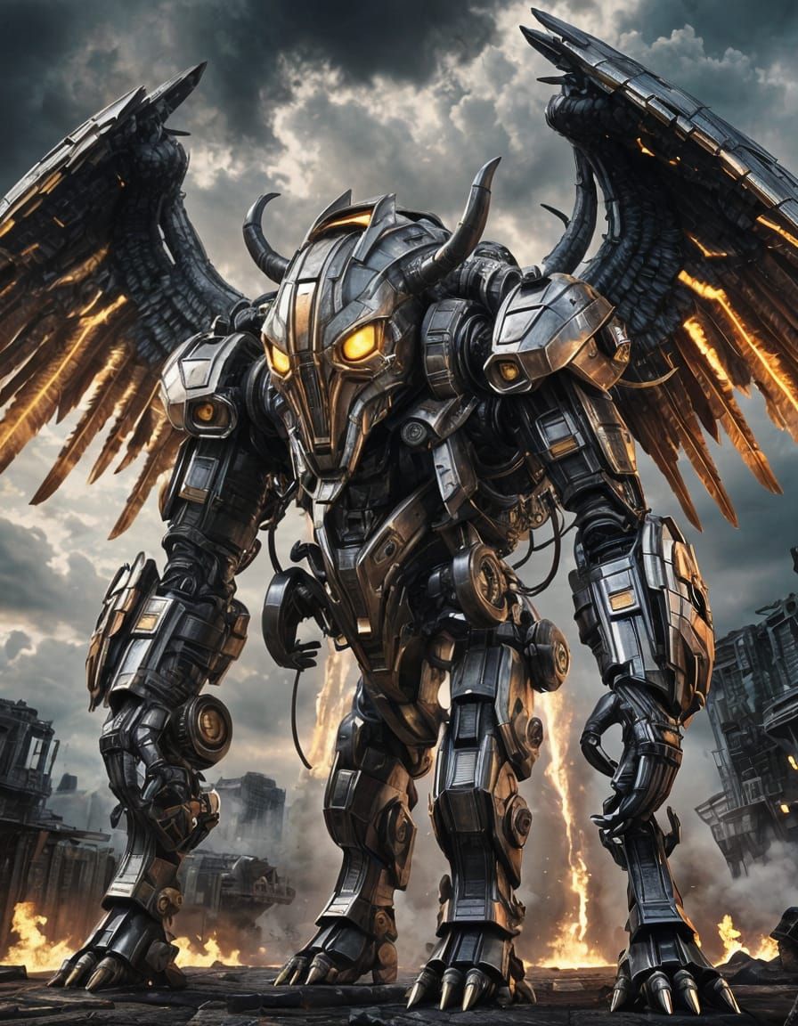 Futuristic Sci-Fi Bear with Mechanical Wings