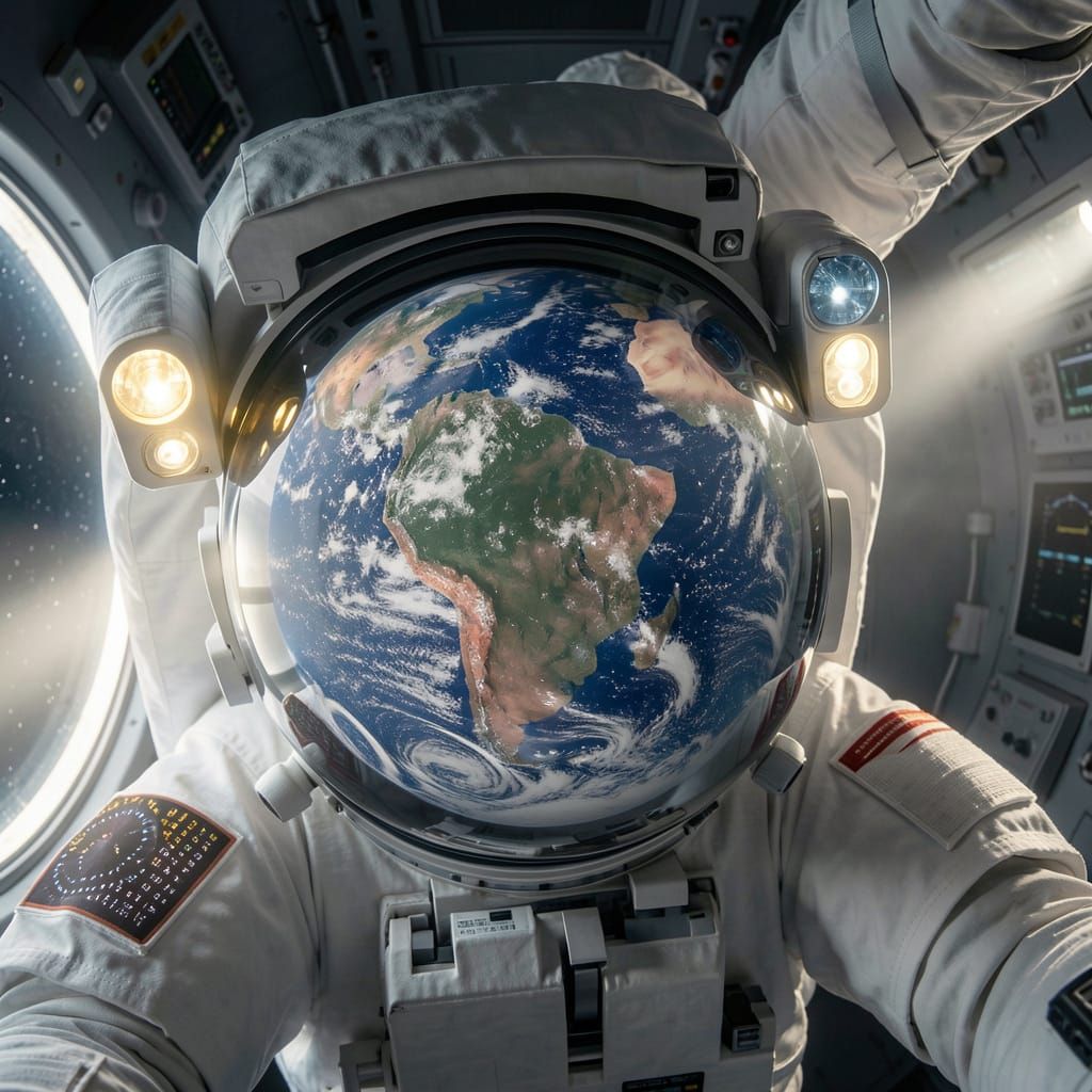 Astronaut Selfie with Earth Reflection