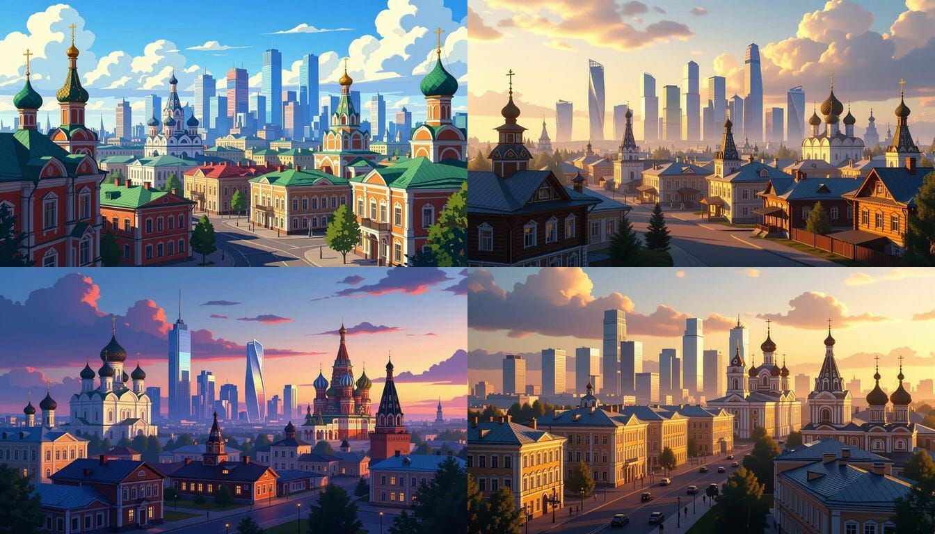 Eastern European Town with Haida Motifs and Modern Skyline