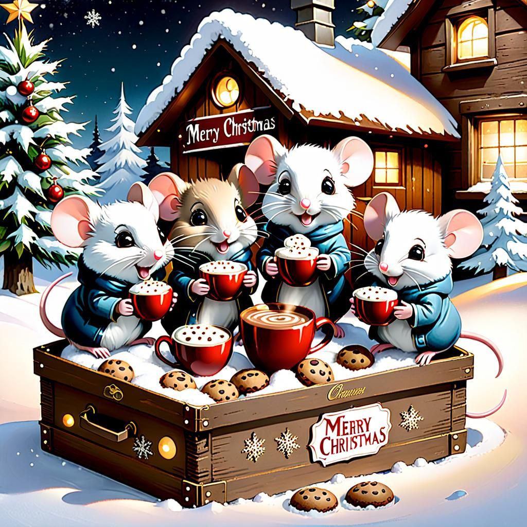 Mouse Family Celebrating the Holidays