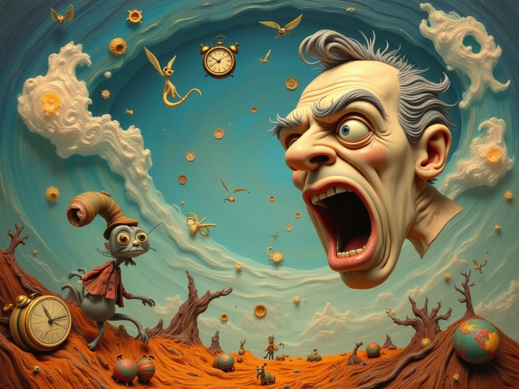 Surreal Face Yelling in Dreamlike Sky