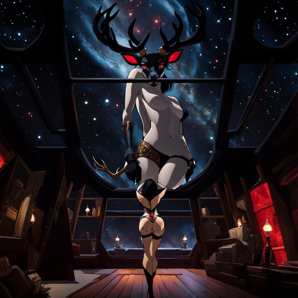 Beautiful Faun Woman in Spaceship, Hyperrealistic Art