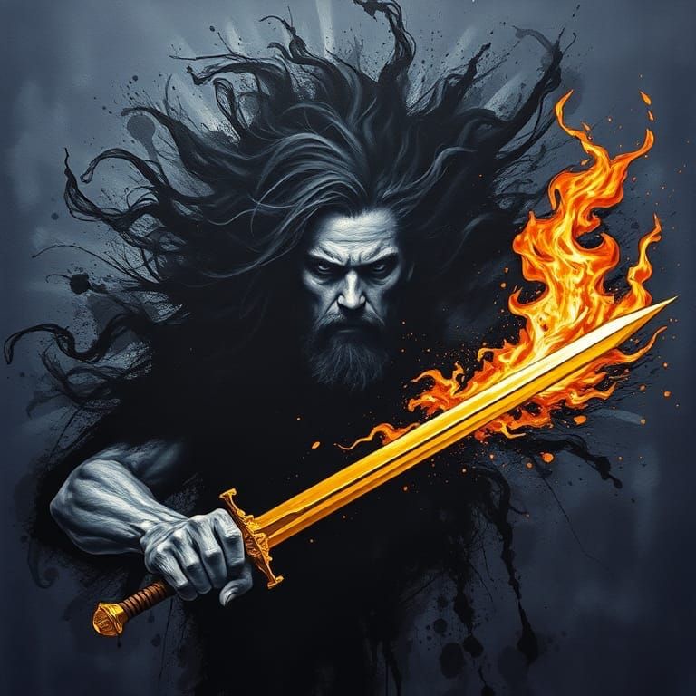 Heroic Figure Unleashing Light in Splatter Art