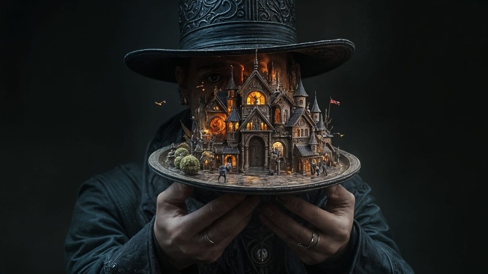 Um homem das sombras com uma vila sombria.