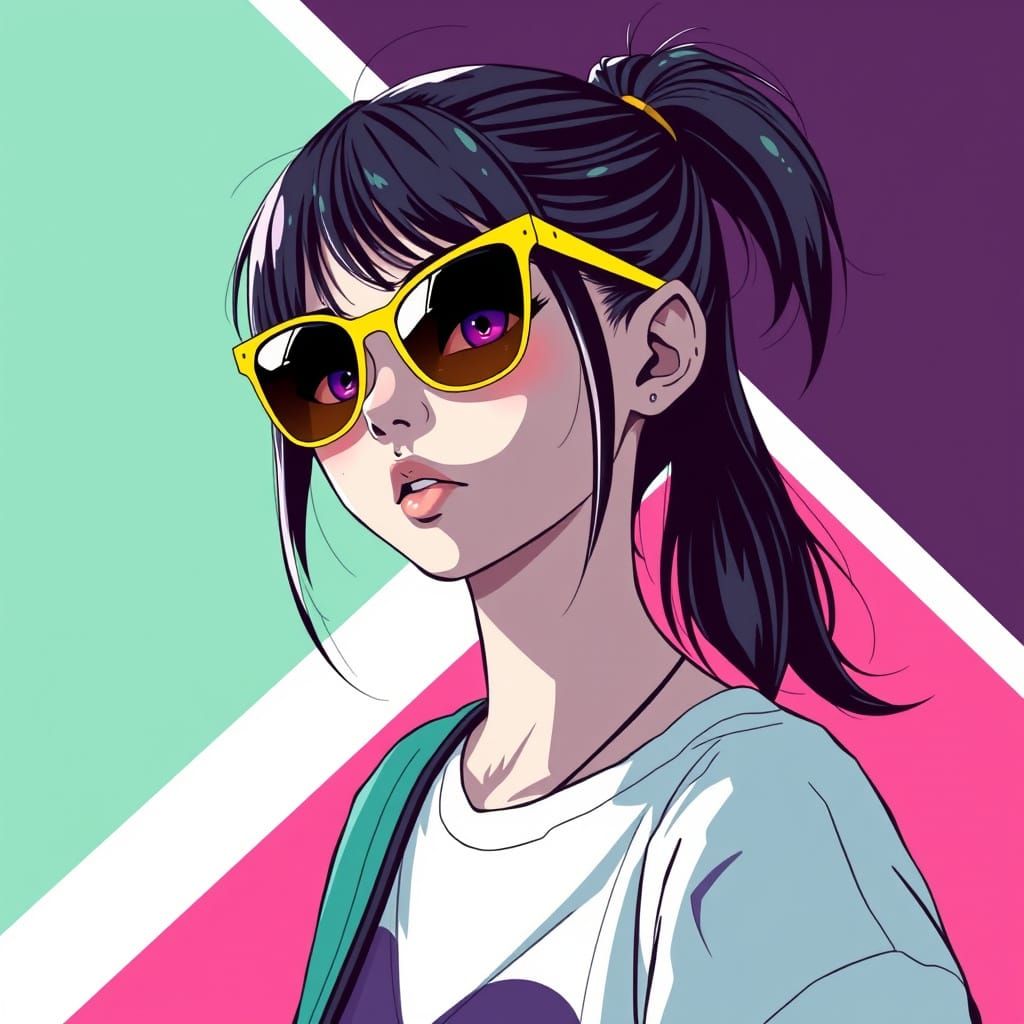 Anime Girl with Sunglasses in Pop Art Style