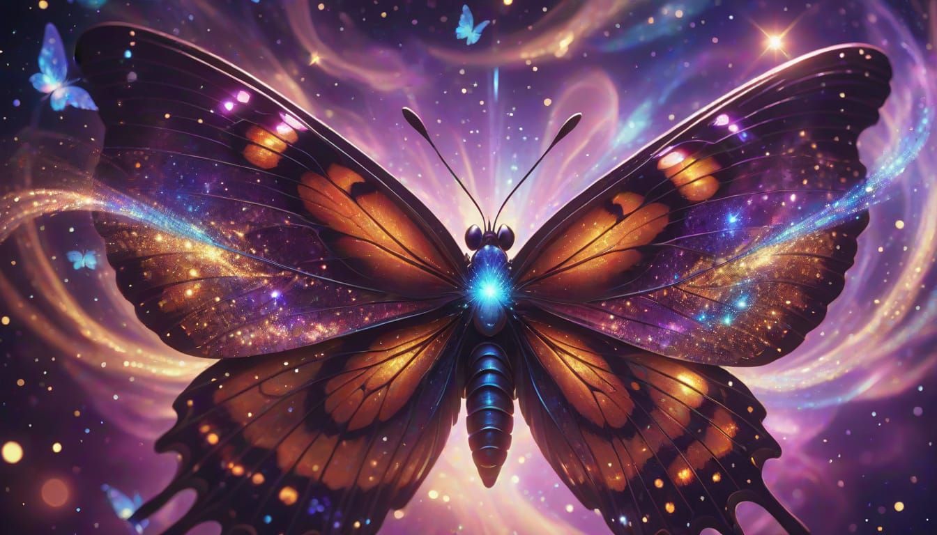Stardust Butterfly with Moonbeam Wings: Cosmic Illustration