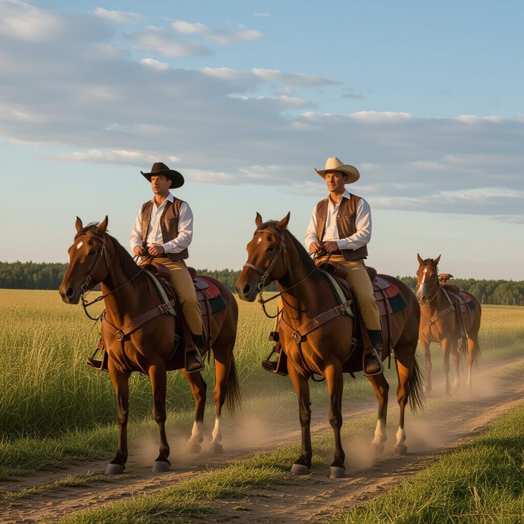 Cowboys Ride into Sunset: Chiaroscuro Style