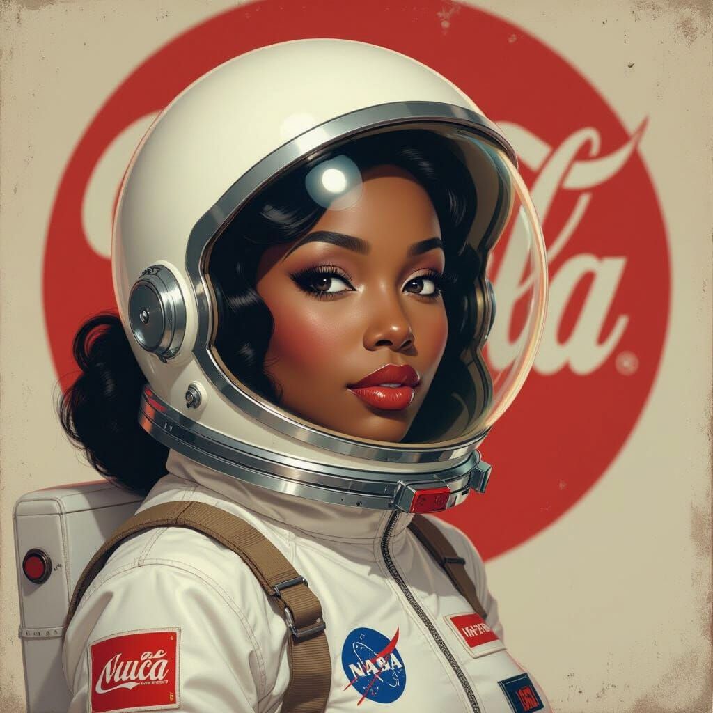 Nuca Cola Ad: Astronaut in Retrofuturistic Style