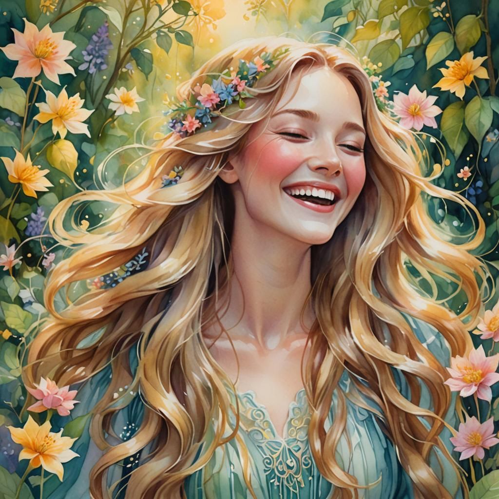 Mystical Garden: Ethereal Watercolor Illustration of Woman