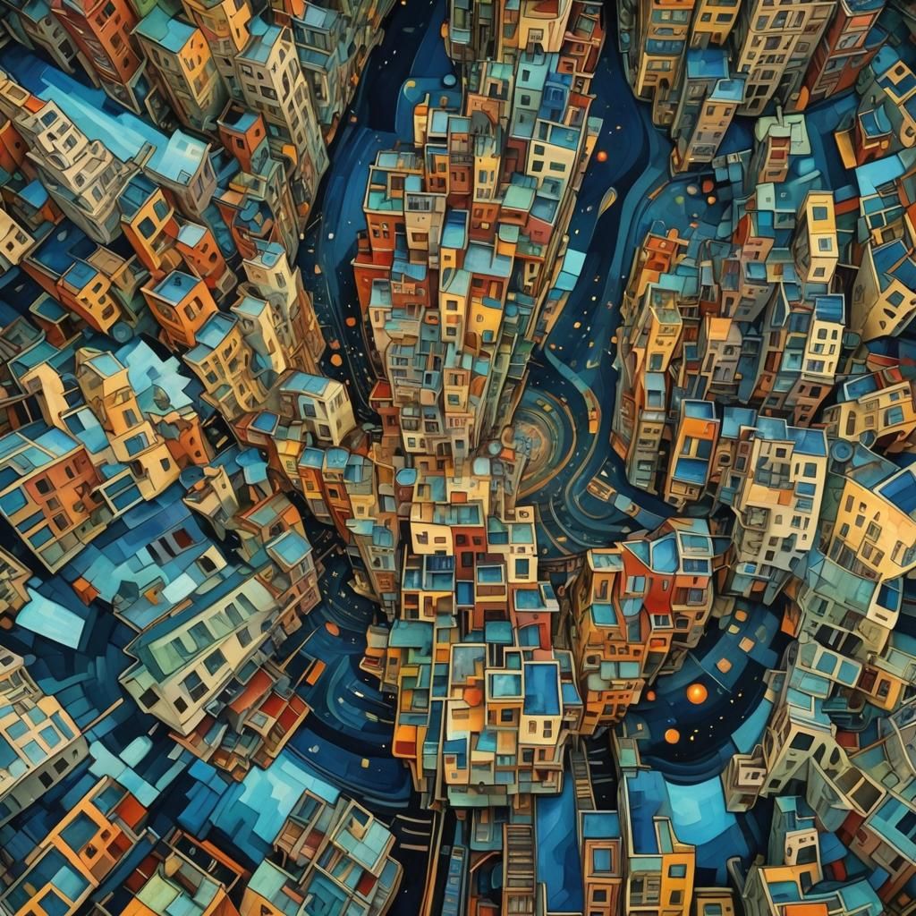 Surreal Fractal Cityscape with Dynamic Lighting