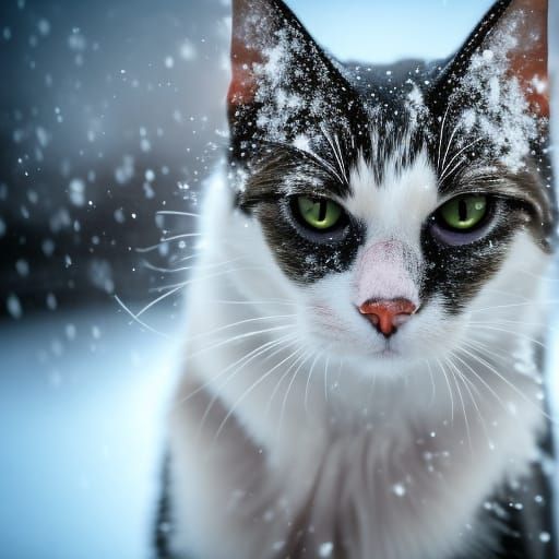 Calico Cat in Snowstorm: Professional Photography