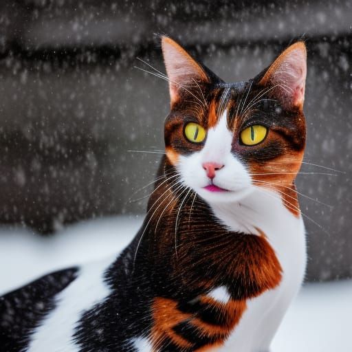Calico Cat in Snowstorm: Professional Photography