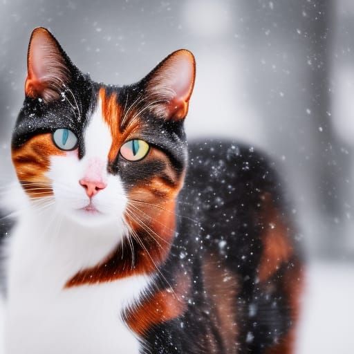 Calico Cat in Snowstorm: Professional Photography
