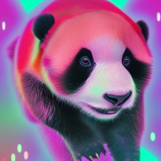 Pink Panda in Cosmic Pablo Amaringo Style