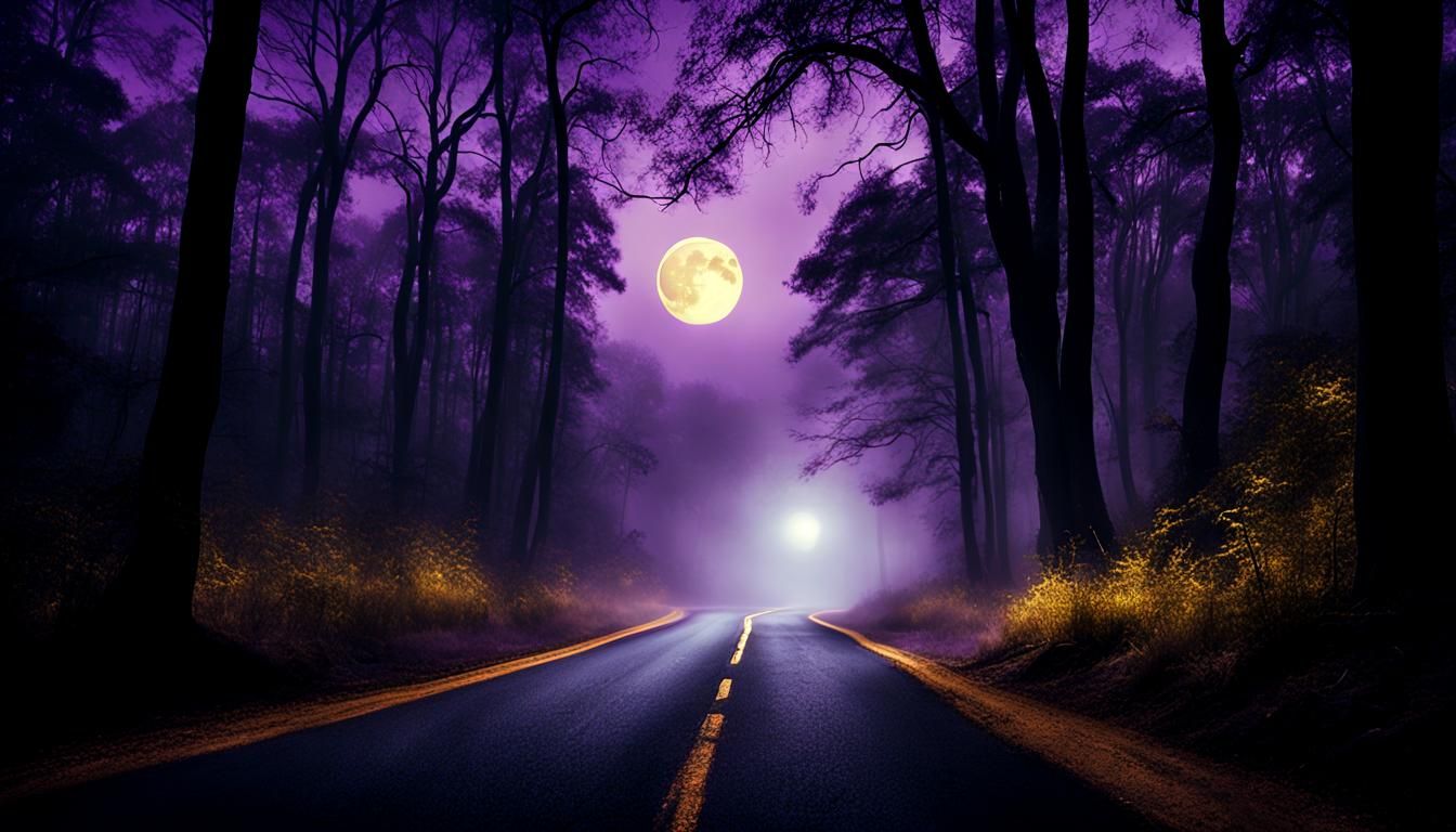 Mystical Road Through Dark Wood: Cinematic Film Still