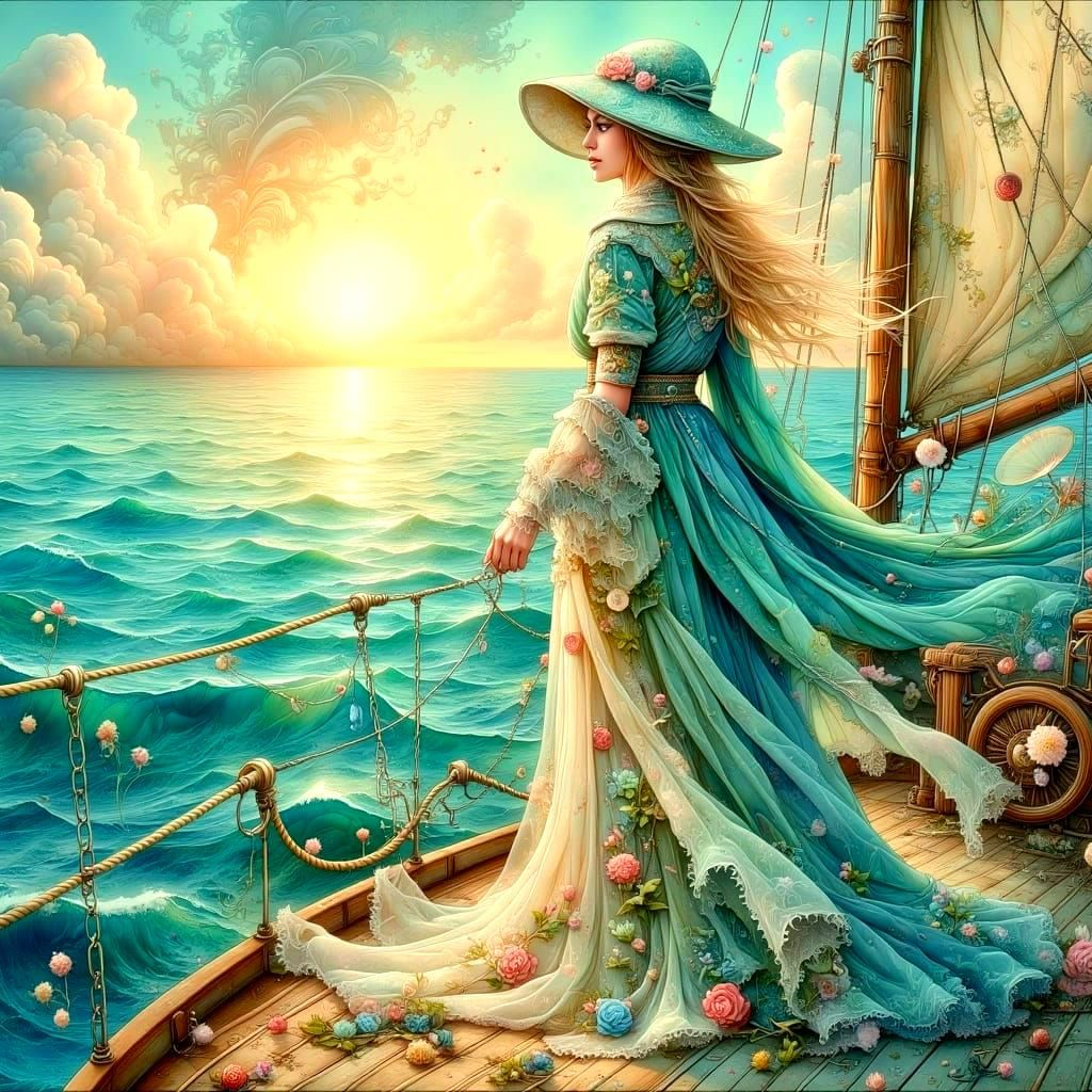 Dreamy Blue and Gold Ocean Voyage in Vintage Style