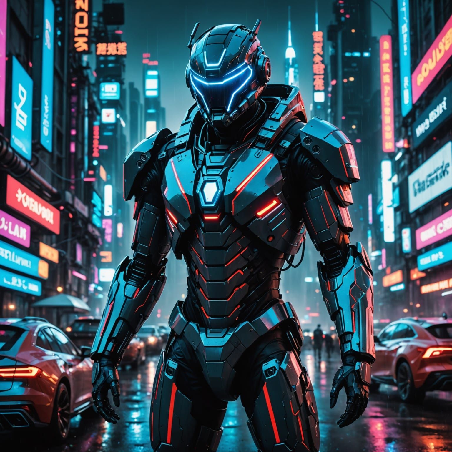 Cyberpunk Superman in Neon Megacity