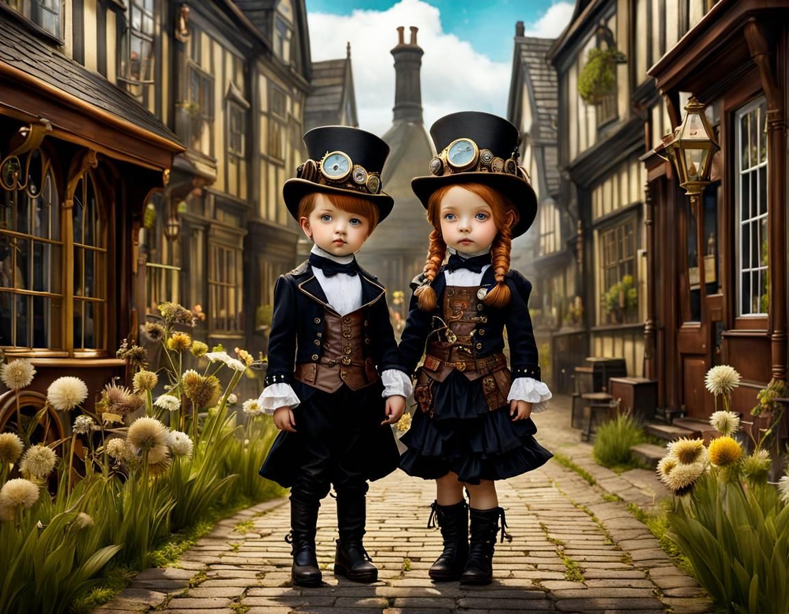 Steampunk Siblings Explore Victorian Town in Fairycore Style