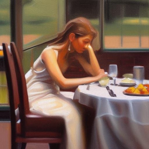 Solitary Diner: An Oil Painting in Realistic Style