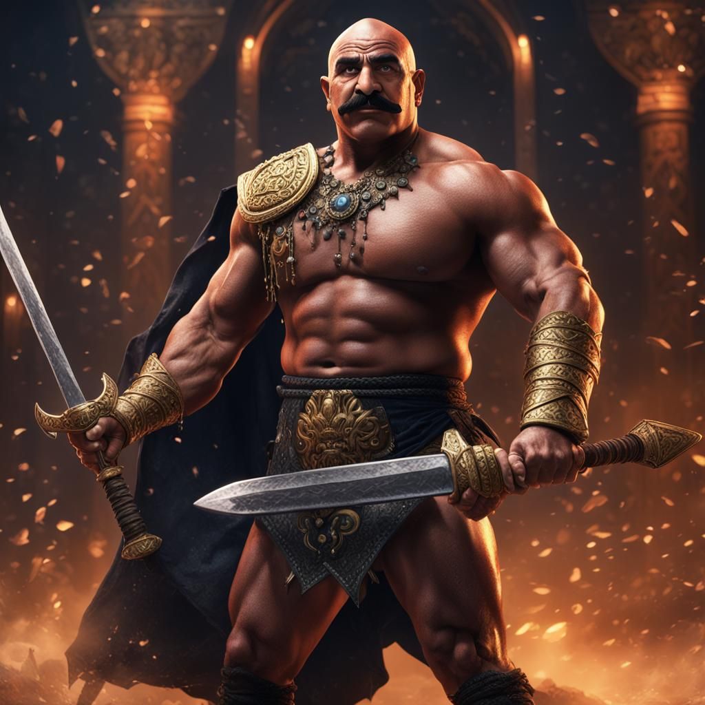 Fantasy Barbarian Wrestler with Magic Sword, Digital Art