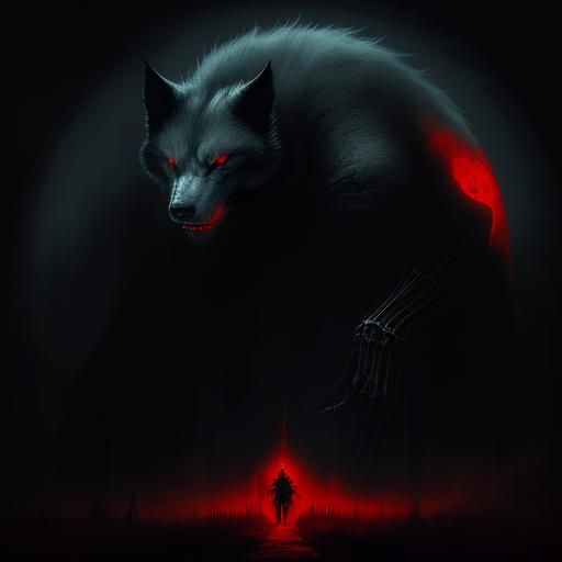 Ghostly Wolf on Dark Street: Dark Fantasy Illustration