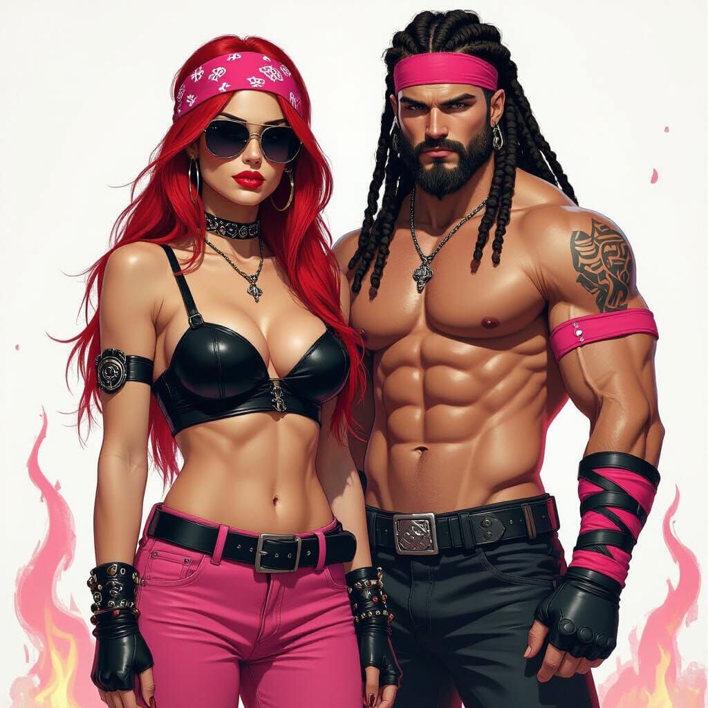 Viking Couple in Fiery Landscape, in Frazetta Style