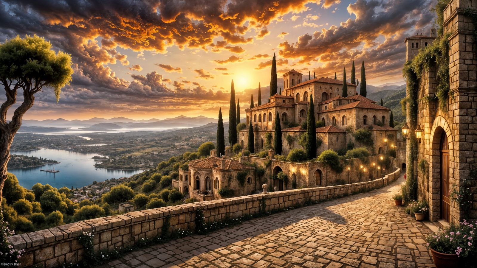 Medieval Rhodes Castle Evening Scene