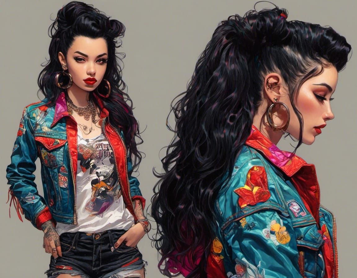 Hyperpop Rockabilly Woman with Iridescent Jacket