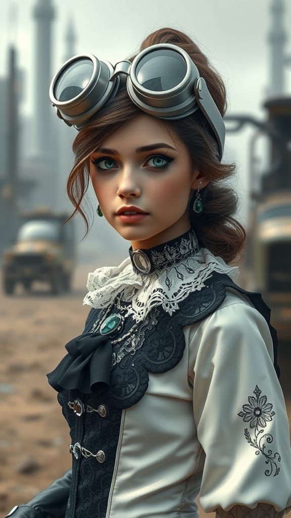 Elegant Steampunk Beauty in a Post-Apocalyptic Landscape
