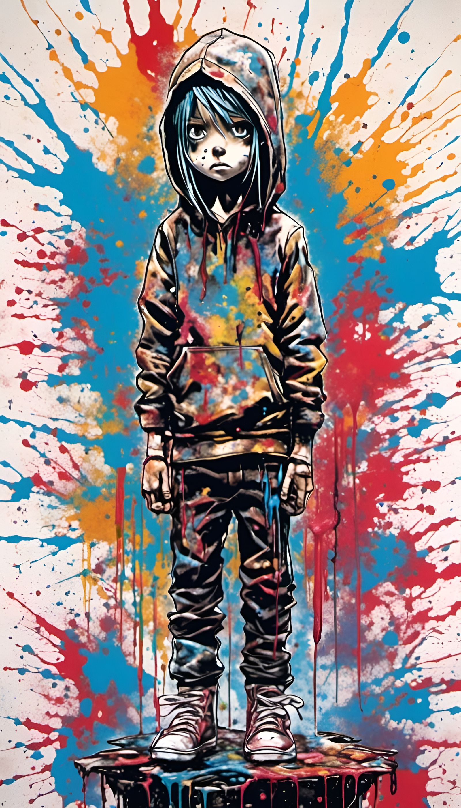 Icy Anime Fighters in Splatter Graffiti Style