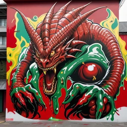 Bleeding Janus Dragon in Graffiti Art Style