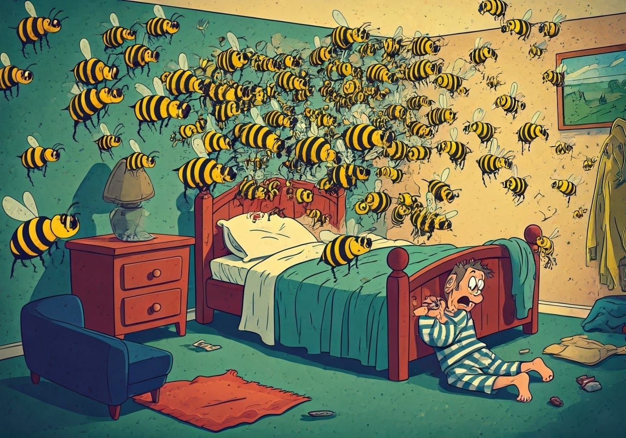 Bee Invasion in 50s Bedroom Chaos