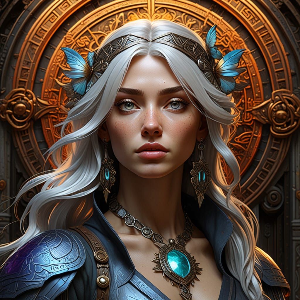 Cyberpunk Heroine in Industrial Fantasy Landscape